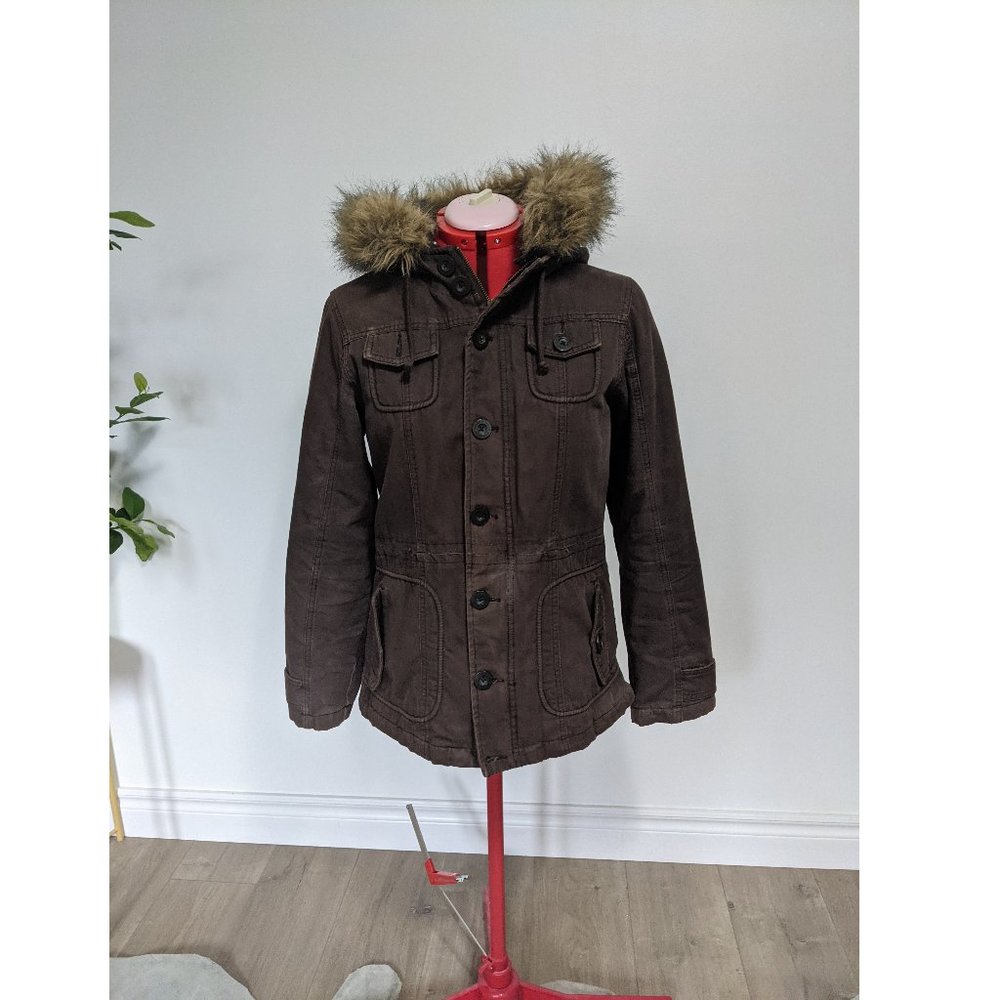 Talula Brown Utility Jacket with Faux Fur Trim